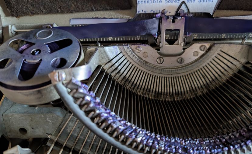 The Quiet Riter Ribbon Mechanism, the left part anyway.  Look how wet the ribbon seems to be